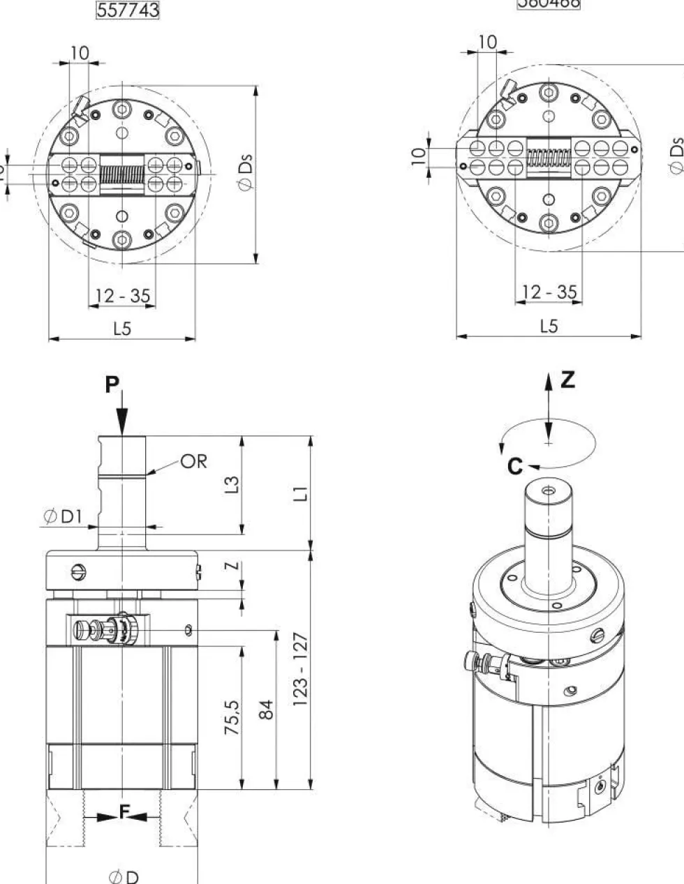 Amf Plockare pneumatisk, med kompensationsenh. 2-8 bar, L5=80mm