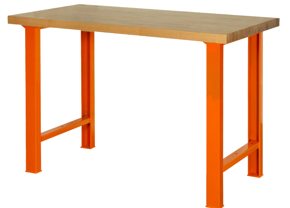 Bahco Arbetsbänk med bänkskiva i kastanjeträ, orange ben 1800mm