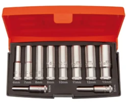 Bahco Hylsor S0810L 1/4'' i sats 4-13mm 6-kant 10 delar, långa