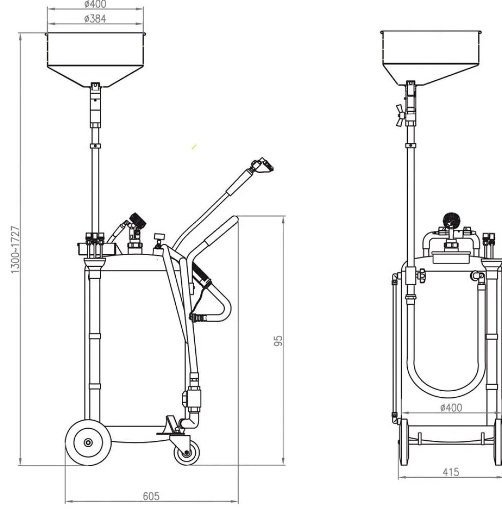 Bahco Spilloljeuppsamlare med sug BOD8902 90 liter