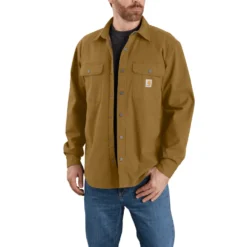 Carhartt Rugged Flex™ Relaxed Fit Canvas Fleece-Lined Overshirt Herr Oak Brown