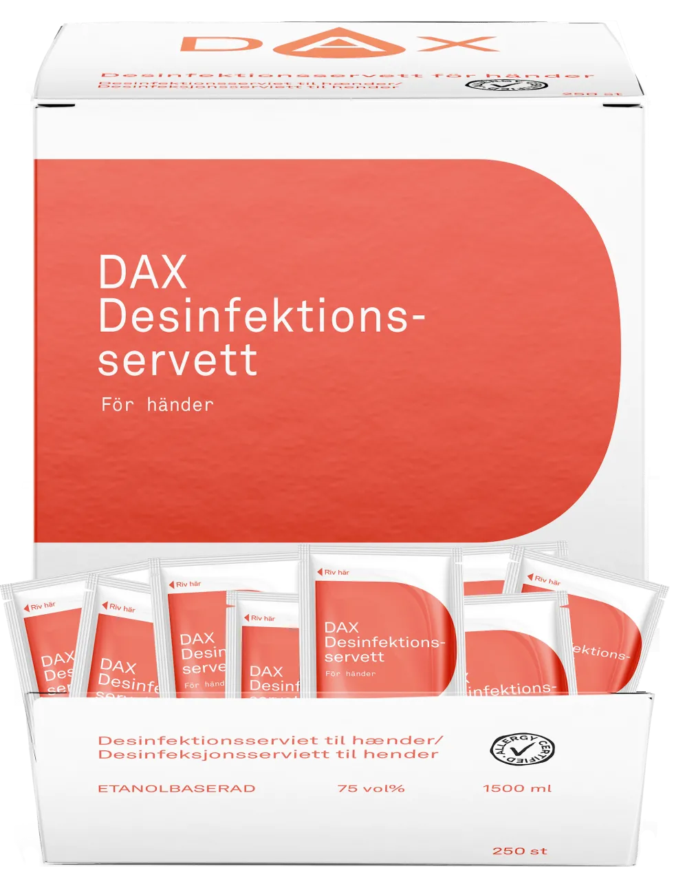 DAX Desinfektionsservett för händer, 250 st