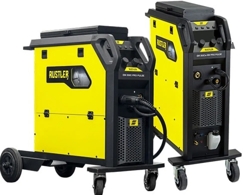 Esab Migsvets Rustler EM 350 PRO Synergisk Pulse - Strömkälla + verktygslåda + brännare