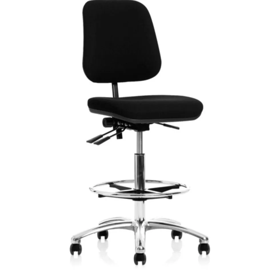 GBP Arbetsstol Industry, svart möbeltyg, hög, hög ryg, fotring, med lättrullande hjul