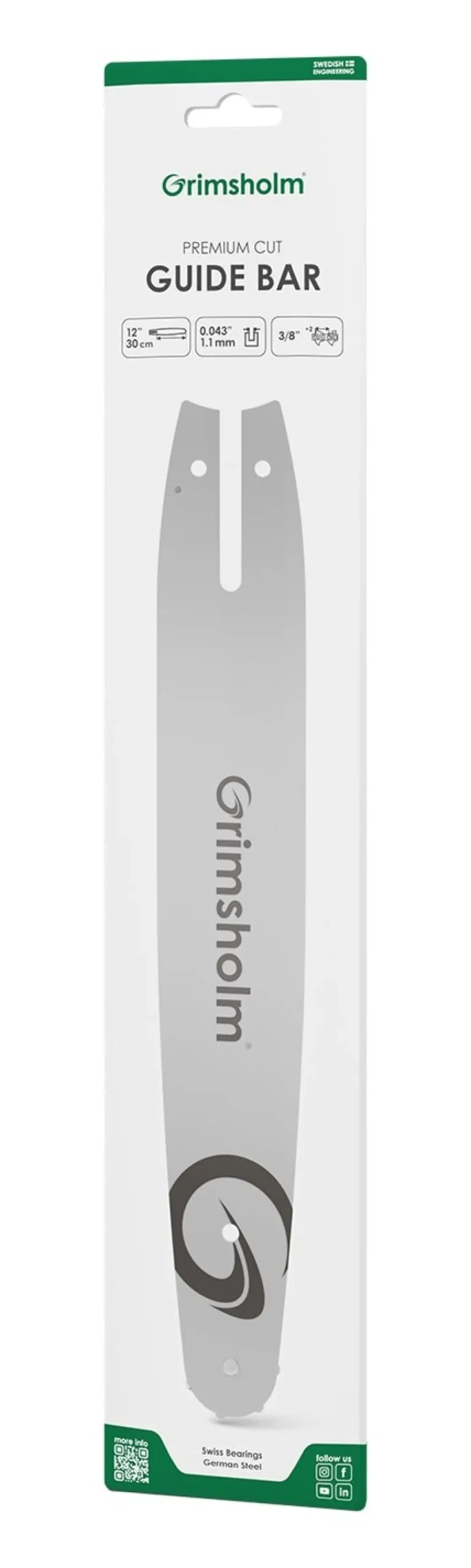 Grimsholm 12" 3/8" 1,1mm Premium Cut Motorsågssvärd
