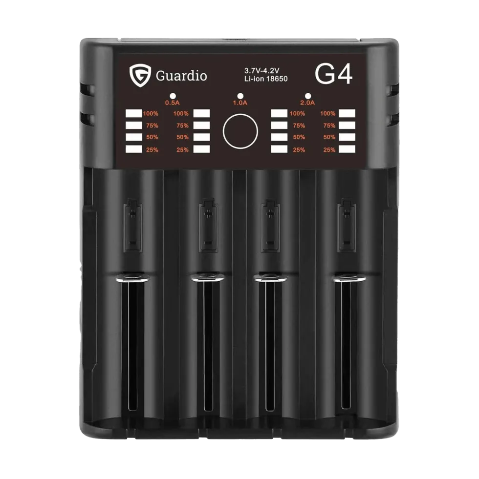 Guardio Batteriladdare, inkluderar 4 batterier