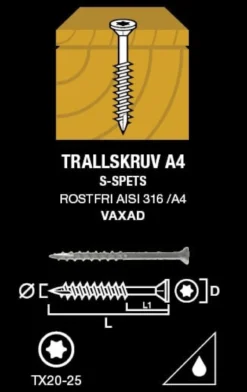 Gunnebo Fastening Trallskruv Rostfri A4 4,2-55 250-pack