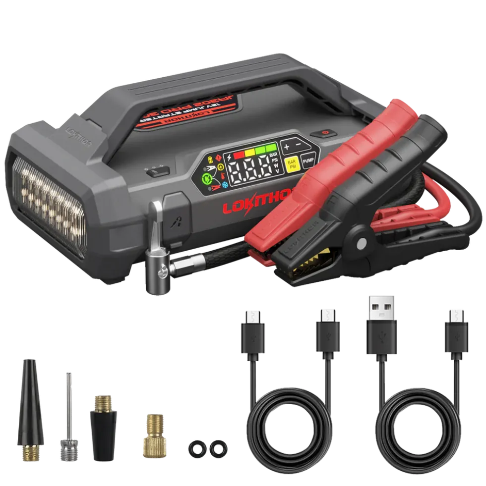 Lokithor JA302 PRO Starthjälp 3000A med kompressor, powerbank och LED-lampa