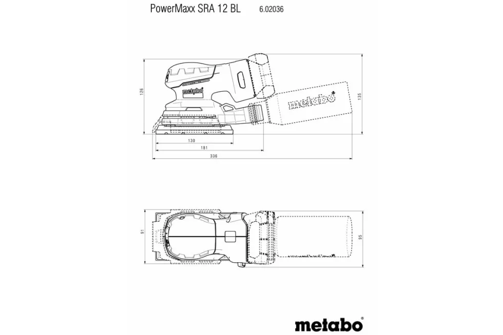 Metabo Planslip PowerMaxx SRA 12v BL Set med slipskivor utan batteri & laddare i Metabox 215