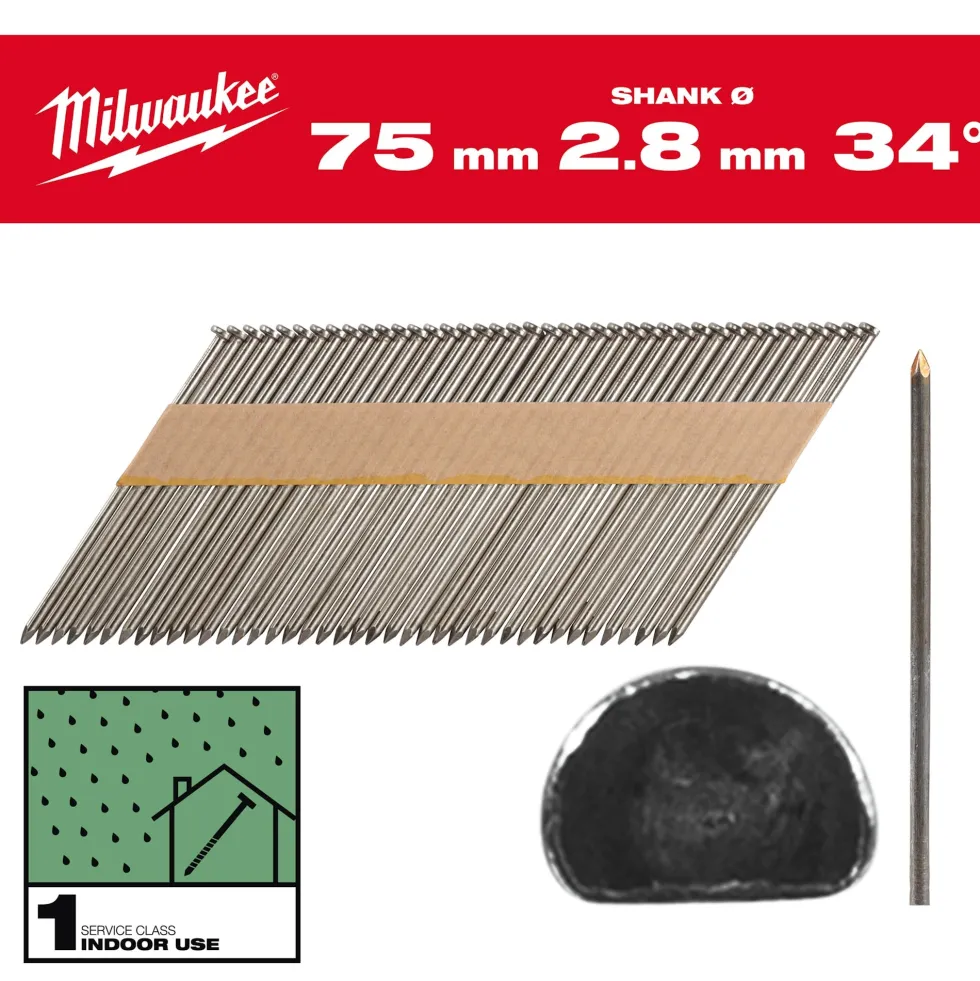 Milwaukee Maskinspik 34°75/Ss/B/C1 2200P