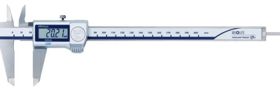 Mitutoyo ABSOLUTE Digimatic Skjutmått 500-728-20 CoolantProof 0-200mm, 0,01mm hårdmetallbel. skänklar, plan sticka, IP67, datautgång