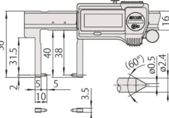 Mitutoyo ABSOLUTE Digimatic Skjutmått 573-752-20 med inåtriktade mätspetsar 0-6in, 0,0005in, IP67, friktionsrulle