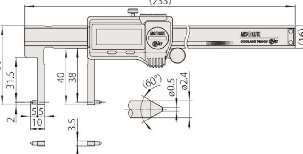 Mitutoyo ABSOLUTE Digimatic Skjutmått 573-648-20 med utåtriktade mätspetsar 20,1-170mm, 0,01mm, IP67, datautgång