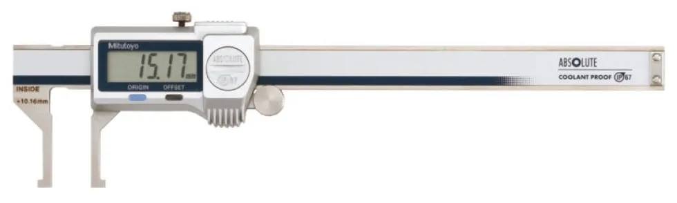 Mitutoyo ABSOLUTE Digimatic Skjutmått 573-645-20 med utåtriktade mätskänklar 10,1-160mm, 0,01mm, IP67, friktionsrulle, datautgång