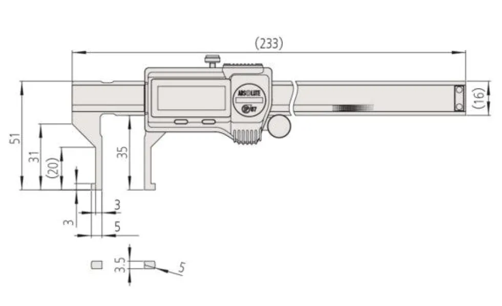 Mitutoyo ABSOLUTE Digimatic Skjutmått 573-645-20 med utåtriktade mätskänklar 10,1-160mm, 0,01mm, IP67, friktionsrulle, datautgång