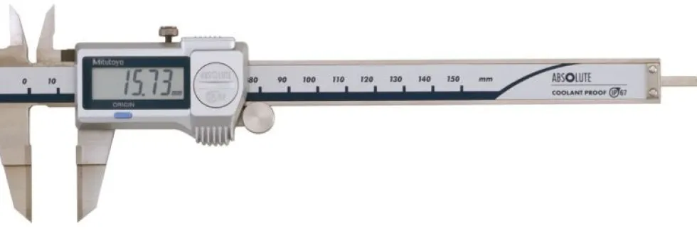 Mitutoyo ABSOLUTE Digimatic Skjutmått 573-634-20 0-150mm, 0,01mm tunna hårdmetallbel. skänklar, IP67, friktionsrulle, datautgång
