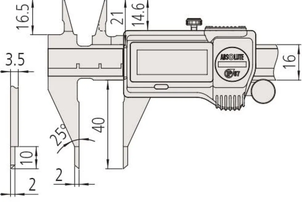 Mitutoyo ABSOLUTE Digimatic Spetsskjutmått 573-626-20 0-150mm, 0,01mm smala skänkelspetsar, IP67, datautgång