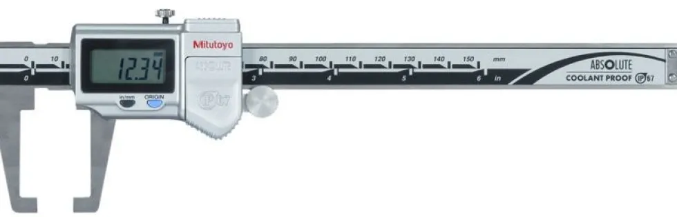 Mitutoyo ABSOLUTE Digimatic Skjutmått 573-751-20 med inåtriktade mätskänklar 0-6in, 0,0005in, IP67, friktionsrulle