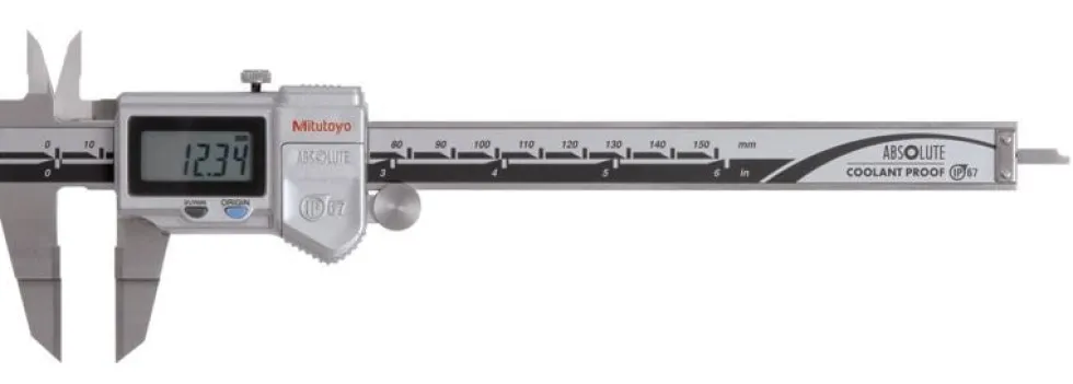 Mitutoyo ABSOLUTE Digimatic Skjutmått 573-734-20 0-6in, 0,0005in tunna hårdmetallbel. skänklar, IP67, friktionsrulle, datautgång