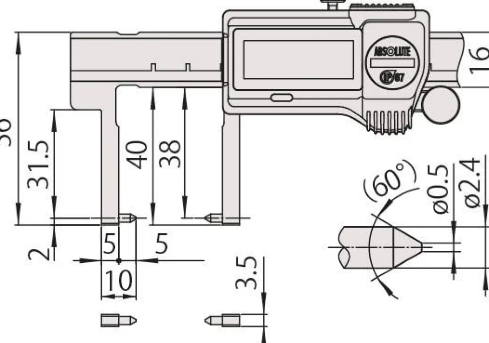 Mitutoyo Skjutmått 573-654-20 med inåtriktade mätsspetsar 0-150mm, 0,01mm, IP67