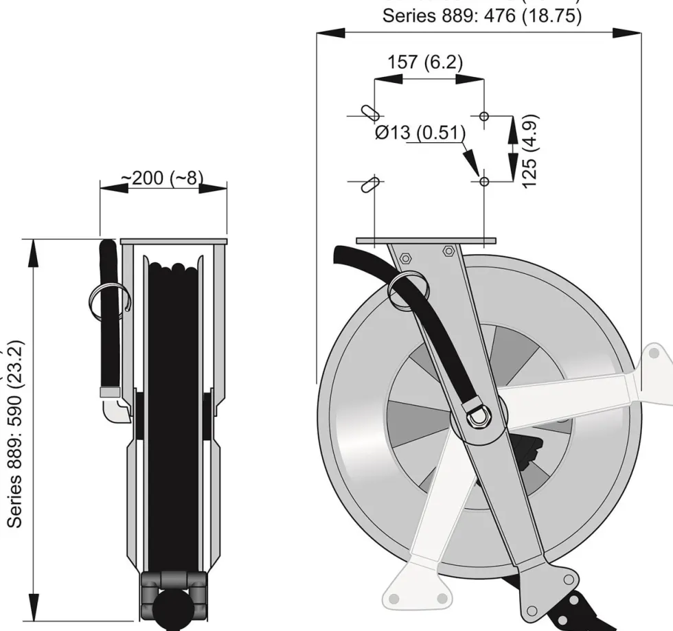 Nederman Slangvinda 889 för luft/vatten 1/2'' 13x19,9mm 15bar 15m