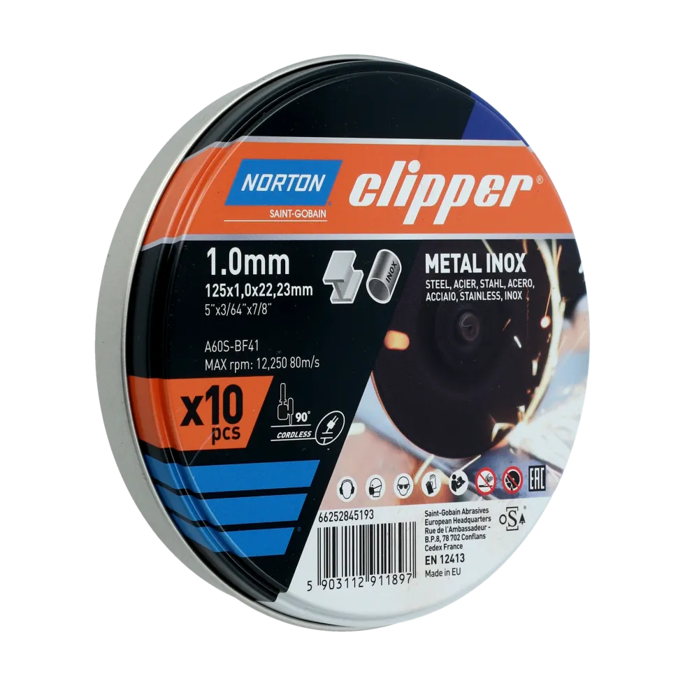 Norton Kapskiva för metall Clipper 125x1,0x22,23mm A60S Typ 41 10-pack