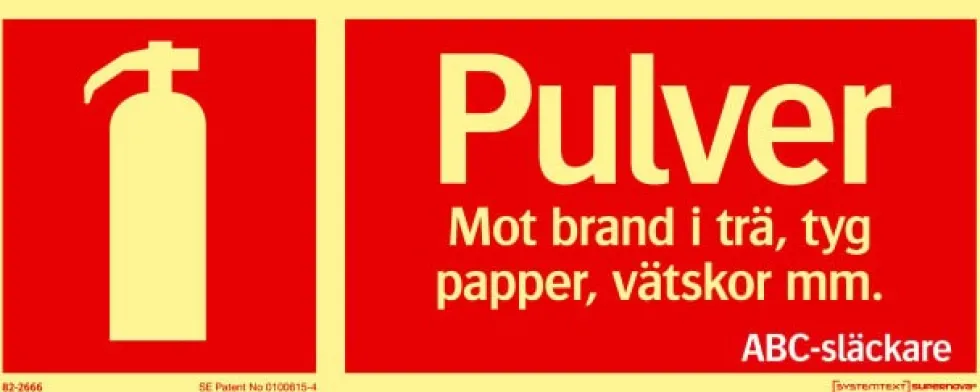 Systemtext Skylt Brand Pulver ABC-Släckare 250x100mm