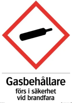Systemtext Skylt Gasbehållare förs i säkerhet 105x148 Dekal
