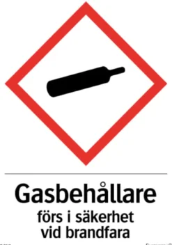 Systemtext Skylt Gasbehållare förs i säkerhet 210x297 mm
